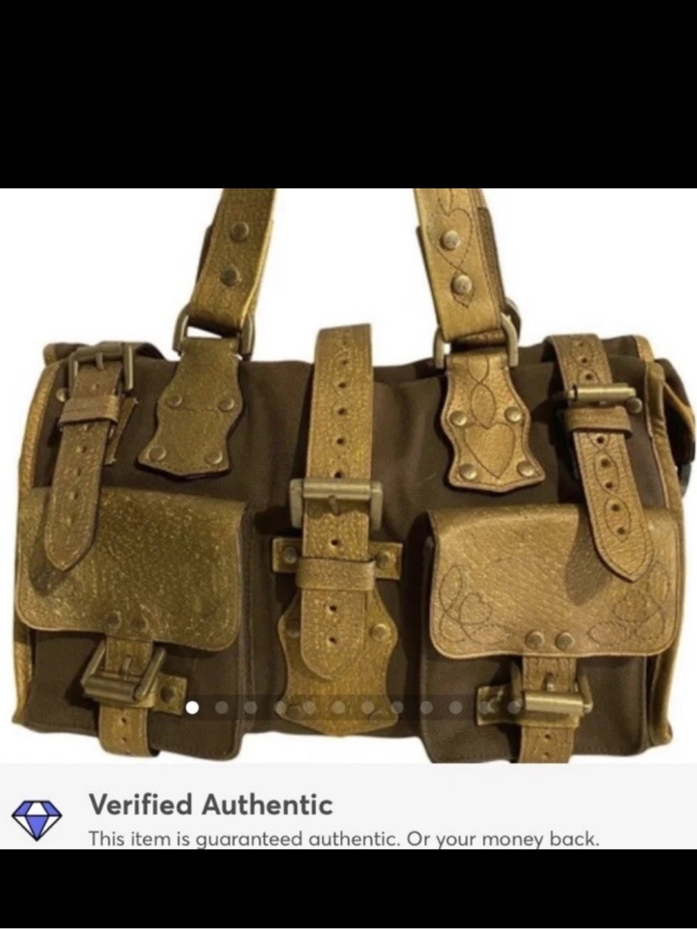Mulberry Olive Canvas Messenger Bag with Tan Leather Straps